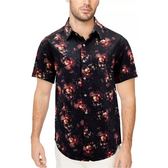 Apt 9 Mens Floral Print Short Sleeve Button Up Shirt Modern Fit XL NWOT‎ - Picture 1 of 9
